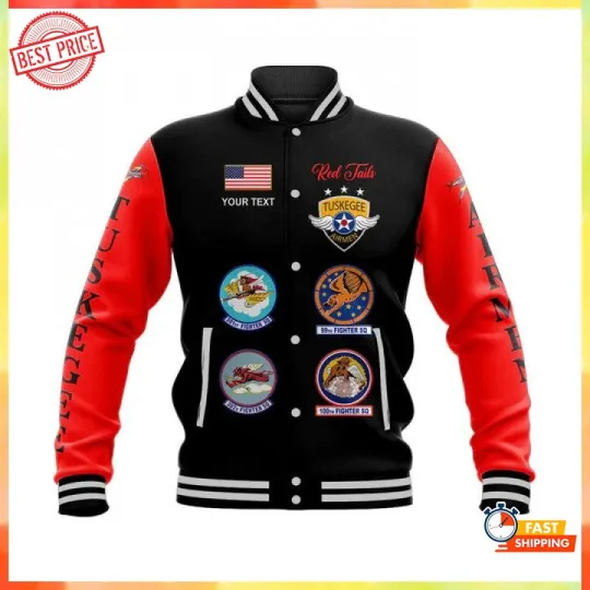 Personalised Tuskegee Airmen Baseball Jacket The Red Tails Jacket Veteran Day
