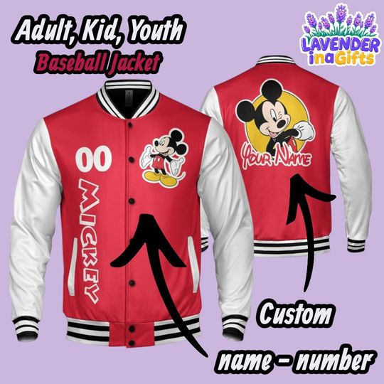 Discover Custom Mickey Mouse Baseball Jacket, Personalized Name & Number Disney Varsity Jacket