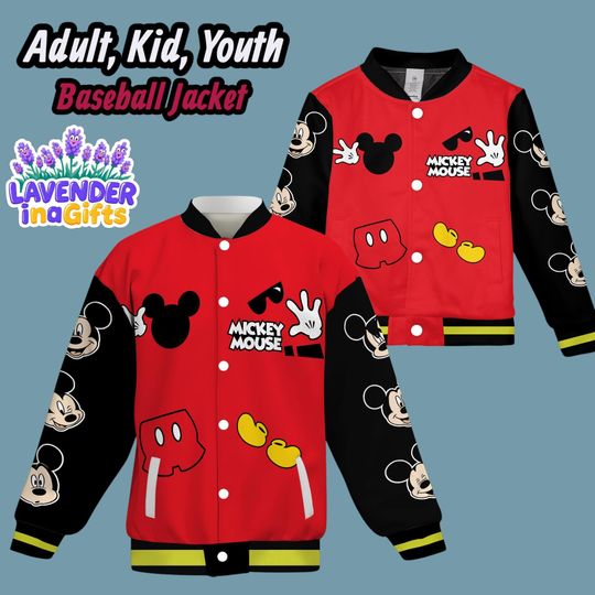 Discover Mickey Mouse Baseball Jacket, Disney Varsity Jacket for Adult Kid Youth