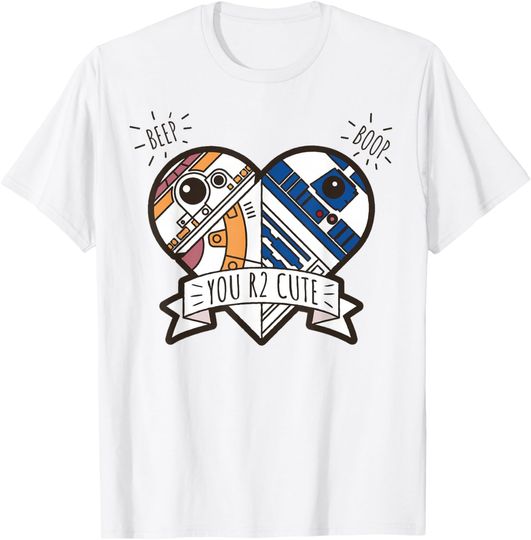 Discover Star Wars R2-D2 BB-8 Droid Heart Valentine's Day T-Shirt