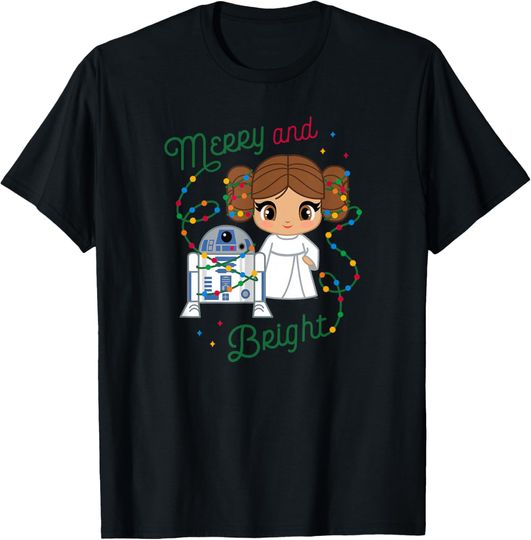 Star Wars Princess Leia R2-D2 Cute Christmas Merry & Bright T-Shirt