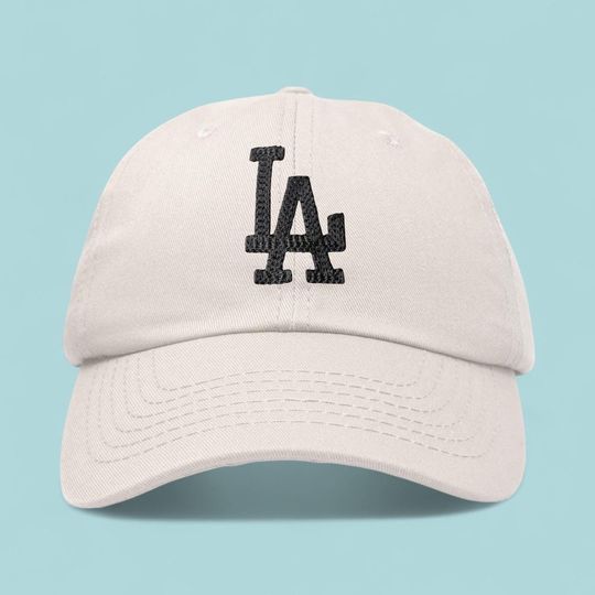 Cream LA Los Angeles Dodgers Baseball Cap Dad Hat w/ Textured Embroidery