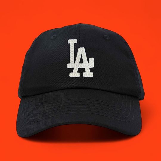 Discover Black LA Los Angeles Dodgers Baseball Cap Dad Hat w/ Textured Embroidery