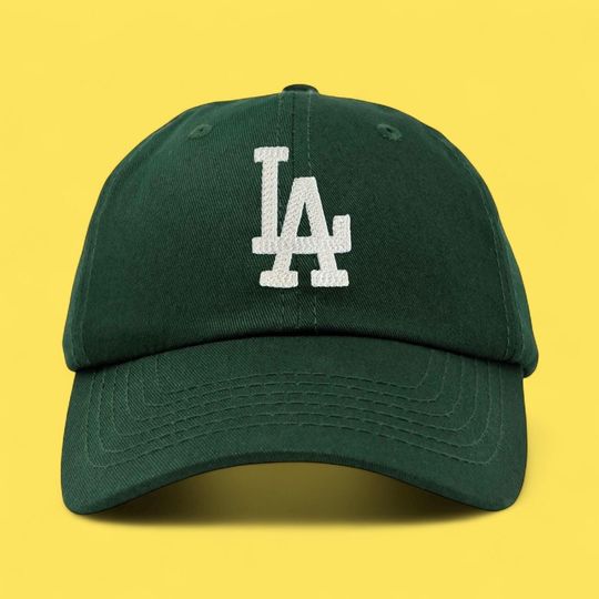 Forest Green LA Los Angeles Dodgers Baseball Cap Dad Hat w/ Textured Embroidery