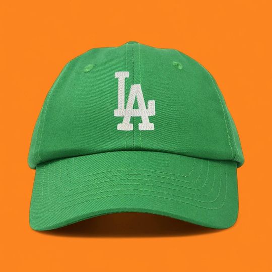 Discover Kelly Green LA Los Angeles Dodgers Baseball Cap Dad Hat w/ Textured Embroidery