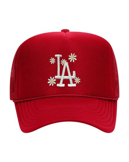Discover LA Los Angeles Daisy Flower Embroidered Summer Trucker Baseball Hat Mesh Adjustable Snapback Cap