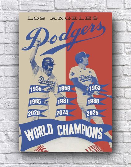 Discover Los Angeles Dodgers 1988 2024 2025 Back to Back World Series Champions Commemorative 12" x 18" Cardstock Poster Freddie Freeman Kirk Gibson