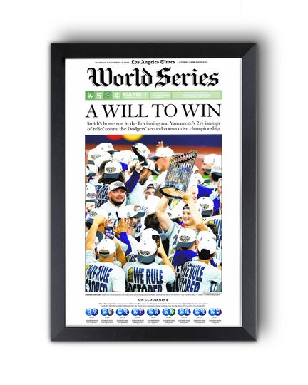Discover 2025 Los Angeles Dodgers "A Will to Win!" World Series Game 7 Champions Framed Newspaper.