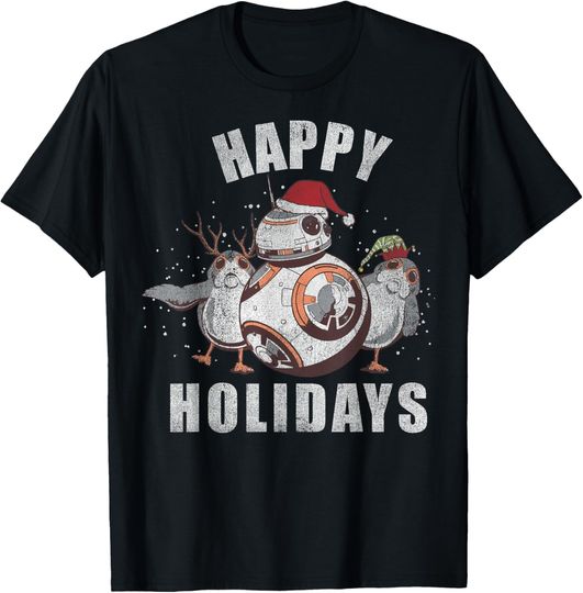 Discover Star Wars Christmas BB-8 & Porgs Happy Holidays T-Shirt