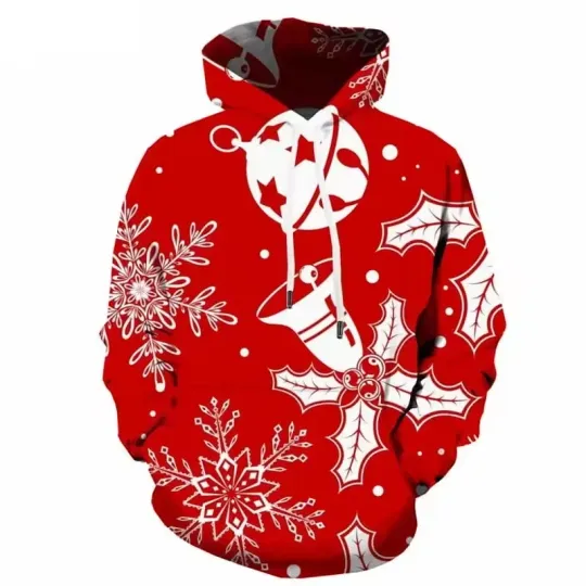 Discover Merry Christmas Hoodie Funny Santa Claus and Bells 3D Printed Holiday Pullover