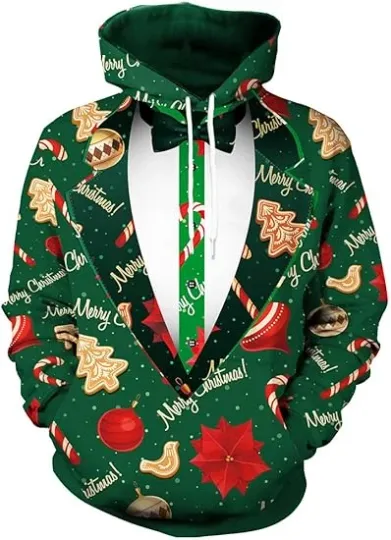 Discover Christmas Suit Hoodie 3D Print Funny Pullover Holiday Ugly Sweater