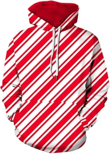 Candy Cane Stripe Hoodie 3D Print Christmas Pullover Holiday Unisex