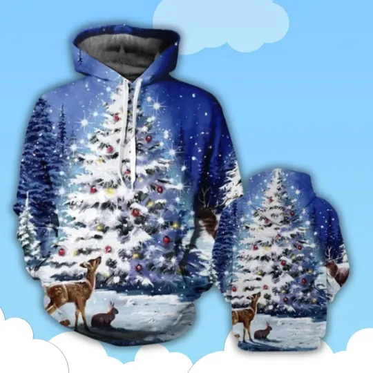 3D Christmas Hoodie Santa Claus Reindeer Snowflake Print Holiday Pullover Sweats