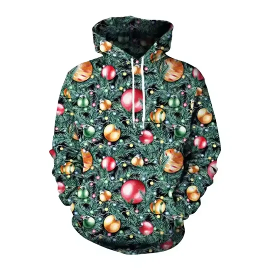 Discover Christmas Ornament Hoodie 3D Print Green Holiday Pullover Winter Gift