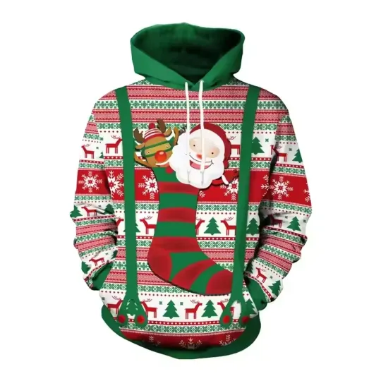 Discover Santa Christmas Stocking Hoodie 3D Print Funny Holiday Pullover Gift