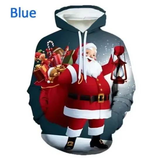 Discover Santa Claus Christmas Hoodie 3D Print Funny Holiday Pullover Gift Sweatshirt