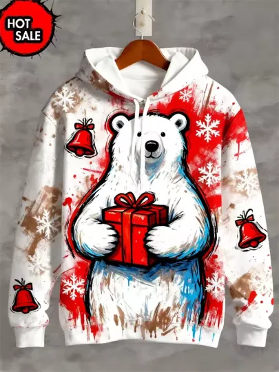 Discover Polar Bear Christmas Hoodie 3D Print Holiday Pullover Winter Gift