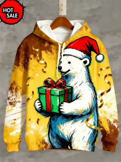 Discover Polar Bear Christmas Hoodie 3D Print Funny Holiday Pullover Gift