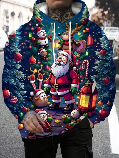 Discover Cartoon Santa Christmas Hoodie Funny Holiday 3D Print Pullover Gift