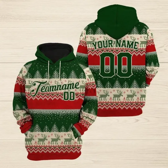 Discover Personalized Christmas 3D Hoodie Custom Name Ugly Pattern Unisex Sweatshirt
