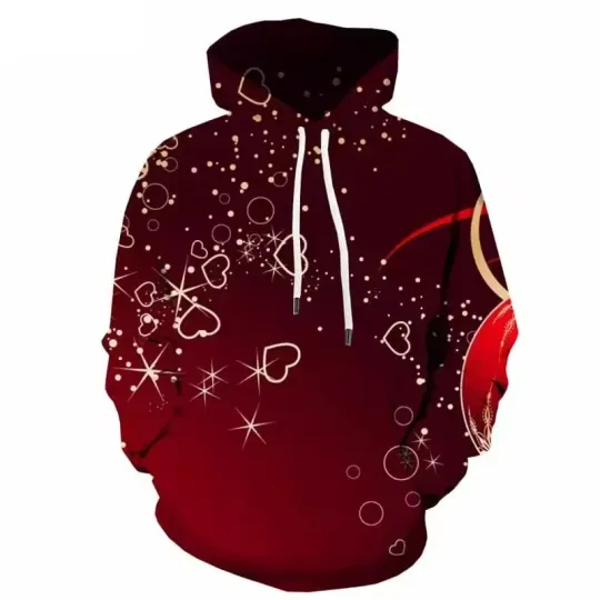 Discover Red Christmas Lights Hoodie 3D Print Heart Pattern Holiday Pullover Gift