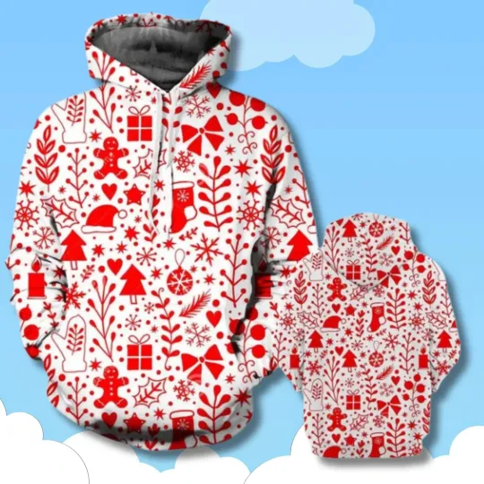 Discover 3D Christmas Hoodie Funny Santa Claus and Snowman Print Holiday Pullover Winter
