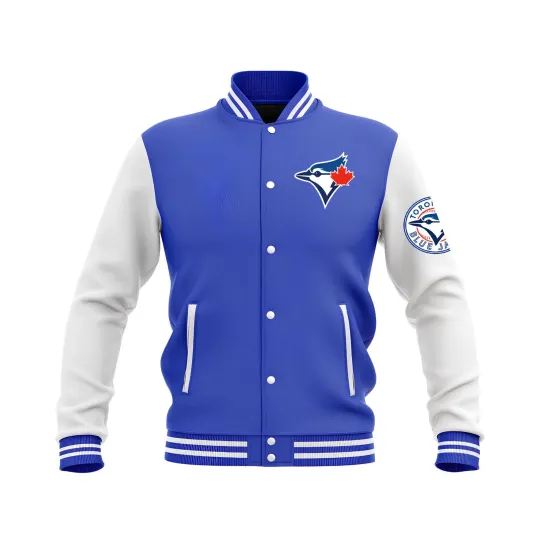 Discover Toronto Blue Jays Blue Body White Leather Sleeves Varsity Jacket