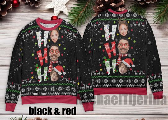 Discover Ho Ho Ho Xmas Ugly Sweater, Personalize Face Ho Ho Ho Ugly Sweater, Custom Image Christmas Gift For Men Women Kid, Christmas Ugly Sweater