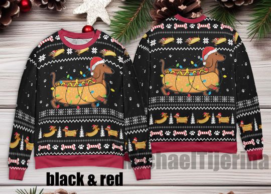 Taco Dachshund Santa Hat Ugly Christmas Sweater, Taco Dachshund Dog Pet Xmas Sweater, Taco Dachshund Christmas Gift For Men Women Kid