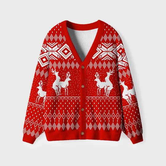 Discover Reindeer Christmas Cardigan Sweater: Matching Family Ugly Holiday Wear
