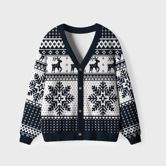 Fair Isle Christmas Cardigan: Matching Family Reindeer Snowflake Sweaters