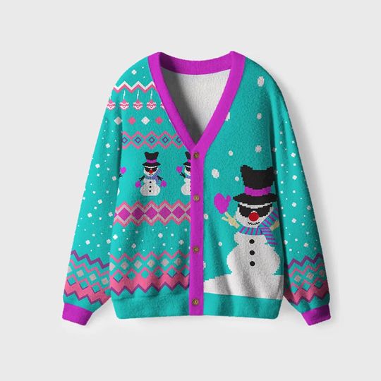 Discover Vintage Best In Snow Ugly Cardigan Sweaters, Family Set Christmas Cardigan, Ugly Christmas Sweater, Long-Sleeved V-neck button-down Sweater