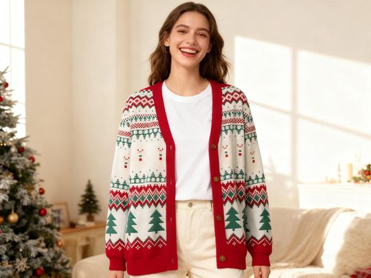 Discover Vintage Christmas Cardigan Sweater, Retro Family Holiday Outfit