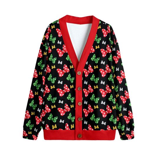Discover Christmas Minnie Mouse Bows Button Up Cardigan Jacket, Black