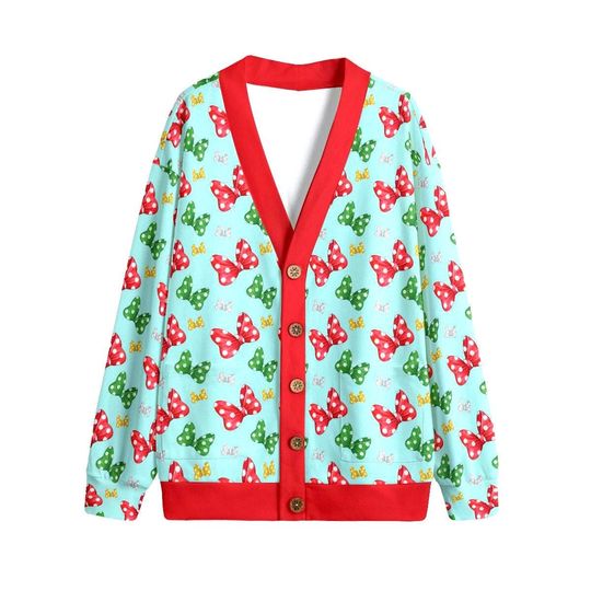 Discover Christmas Minnie Mouse Bows Button Up Cardigan Jacket, Blue