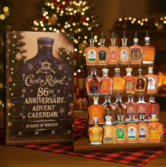 Discover Crown Royal 86th Anniversary Advent Calendar 2025, 24 Days of Whisky Gift Box, Premium Whiskey Advent Calendar 2D Arcylic Ornament Decor Set