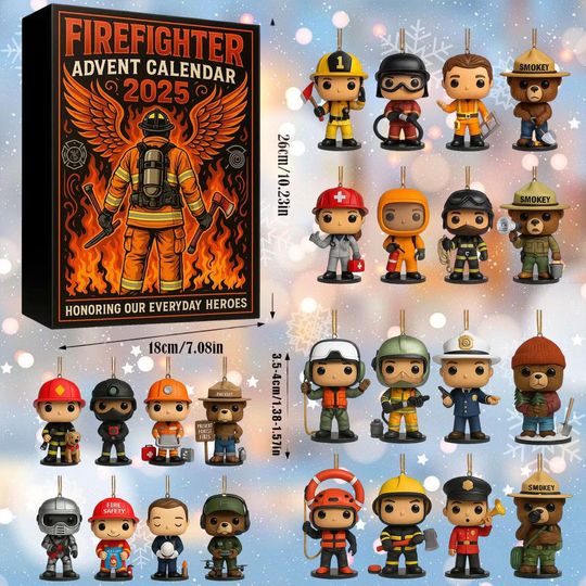 Discover Firefighter Advent Calendar 2025, 24 Day Firefighter Figurines, Christmas Ornament Countdown, Fireman Christmas Ornaments, Xmas Gift Set