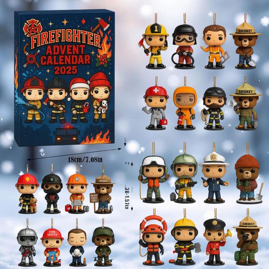 Discover Firefighter Advent Calendar 2025, Vintage Firefighter Christmas Countdown Box, 24 Day Fireman Ornaments, Gift for Boys & Hero Lovers