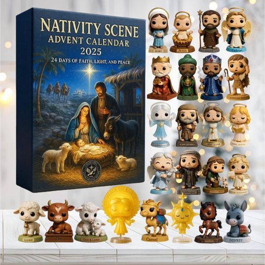 Discover Nativity Scene Advent Calendar 2025, Christian Christmas Countdown Box, 24 Day Holy Family Ornaments, Religious Holiday Gift for Families
