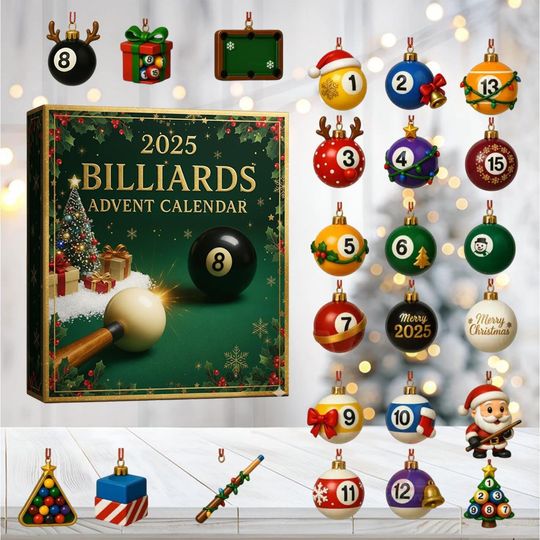 Discover Billiards Advent Calendar, 24-Day Pool and Snooker Xmas Countdown Box, Mini Cue Ball Collectibles Set, Gift for Pool Players & Bar Gamers