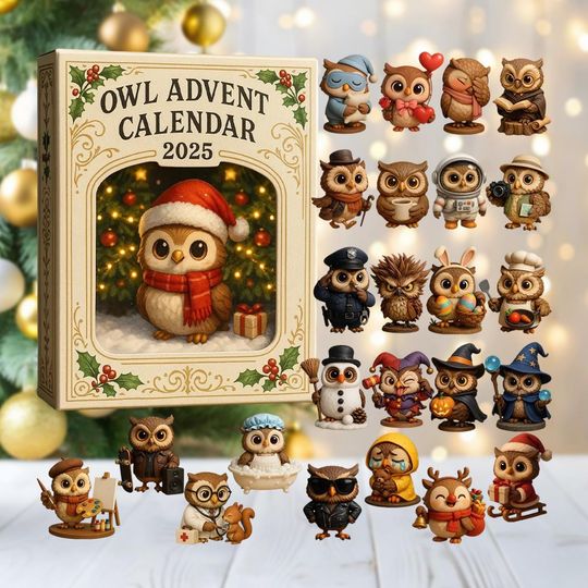 Discover Owl Advent Calendar 2025, 24-Day Woodland Christmas Countdown Box, Cute Acrylic Owl Figurines, Holiday Gift for Bird Lovers & Families