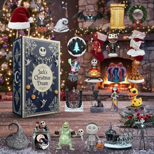 Jack Skellington Christmas Dream Advent Calendar 2025, Spooky Holiday Countdown Box, Nightmare Christmas Ornaments Gift Set for Fans