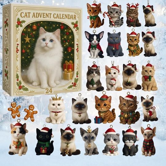 Discover Cat Advent Calendar 2025 Christmas, 24 Days of Christmas Countdown, Cute Xmas Tree Decor, Christmas Gift for Animal Lovers