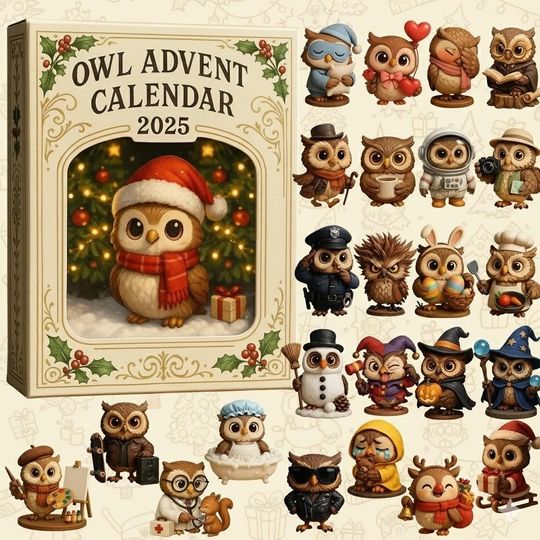 Discover Owl Advent Calendar 2025, 24 Christmas Countdown, Cute Animal Ornament, Christmas Home Decor