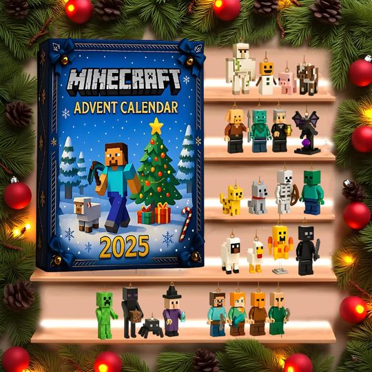 Minecraft Advent Calendar 2025, 24 Days Game Figures, Creeper & Steve Ornaments, Christmas Countdown Gift for Gamers