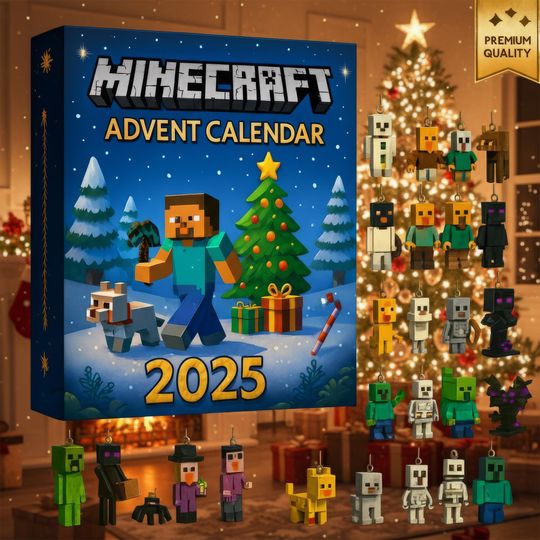 2025 Minecraft Advent Calendar - Christmas Tree Ornaments & Acrylic Charm Countdown, Kids Surprise Box, Gamer Gift, Pixel Art Holiday Decor