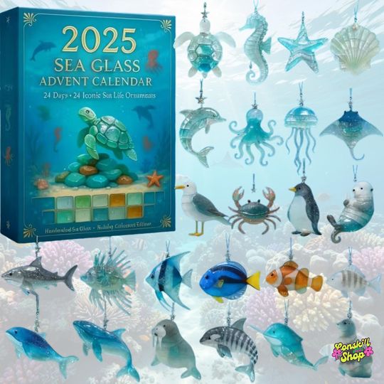 Discover Sea Glass Advent Calendar 2025, Ocean Life Christmas Countdown Gift