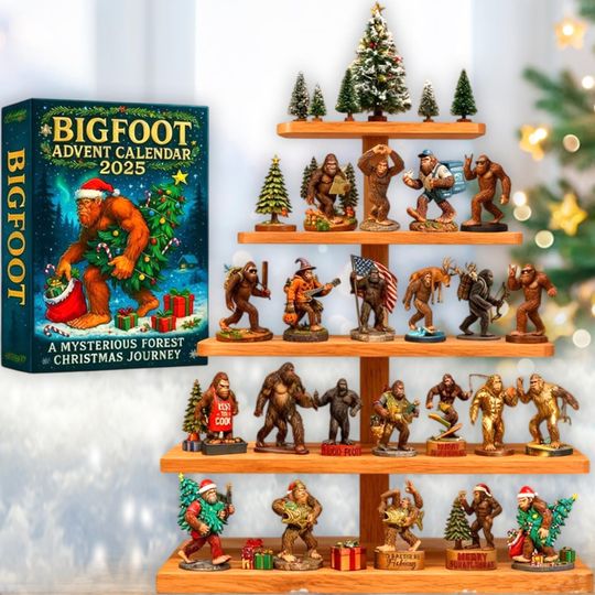 24 Day Sasquatch Figure Calendar, Cryptid Creature Ornaments, Forest Monster Christmas Gift, Mysterious Woodland Decor, Fun Holiday