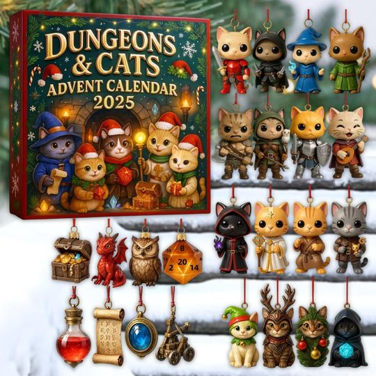 Discover Fantasy Cat Advent Calendar 2025, Dice Role Playing Figures, Dungeon Christmas Countdown Gift, 24 Day Collectible