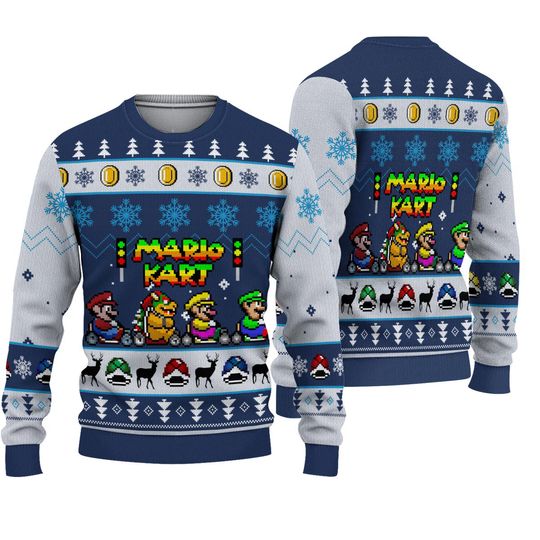 Christmas Mario Kart Ugly Sweater, Super Mario Bros Sweater, Funny Christmas Game Shirt, fun Mario Characters Sweater, Christmas Gifts